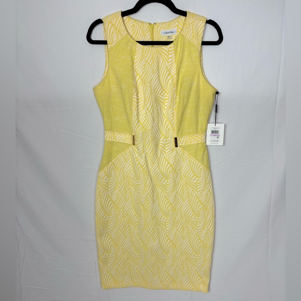 Calvin Klein Yellow Embroidered Sleeveless Sheath -wedding brunch church office